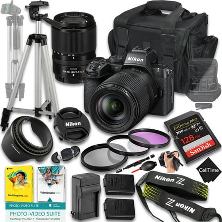 Nikon Z50 II Mirrorless Camera with Z DX 18-140mm f/3.5-6.3 VR Lens   128 GB Memory   Extra Battery   Camera Case   Tripod   More (20pc Bundle)