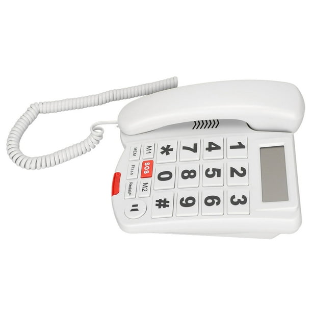 Téléphone Fixe Filaire, Blanc Gros Bouton Téléphone Filaire One Touch Dial  Volume Réglable Pour Malentendant 