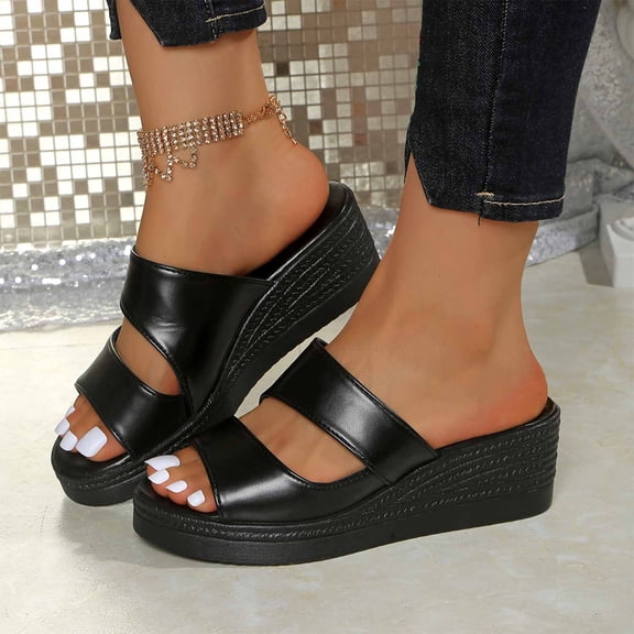 Slippers Women's Fashionable And Casual Summer Thick-Soled Outdoor Wedge Sandals,Black,42