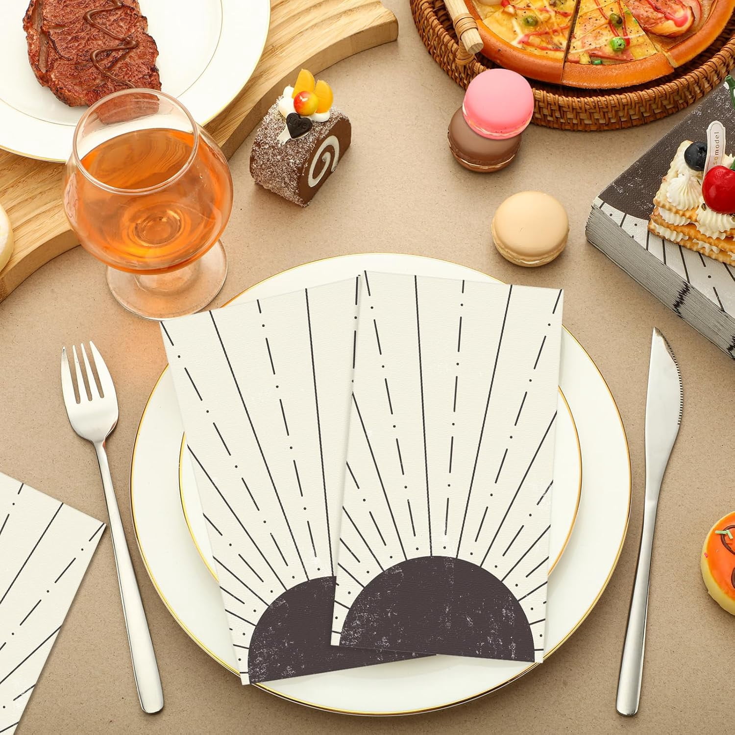 Disposable Hand Napkins Guest Towels Disposable Bathroom Hand Napkins Guest Decorative Kitchen Towels for Party Dinners Wedding Bathroom(100 Pcs,Black Sun)