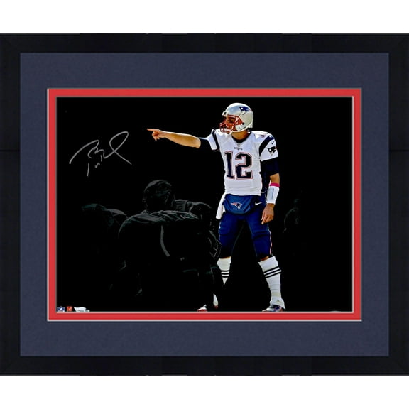 Framed Tom Brady New England Patriots Autographed 16" x 20" Pointing Spotlight Photograph - Fanatics Authentic Certified