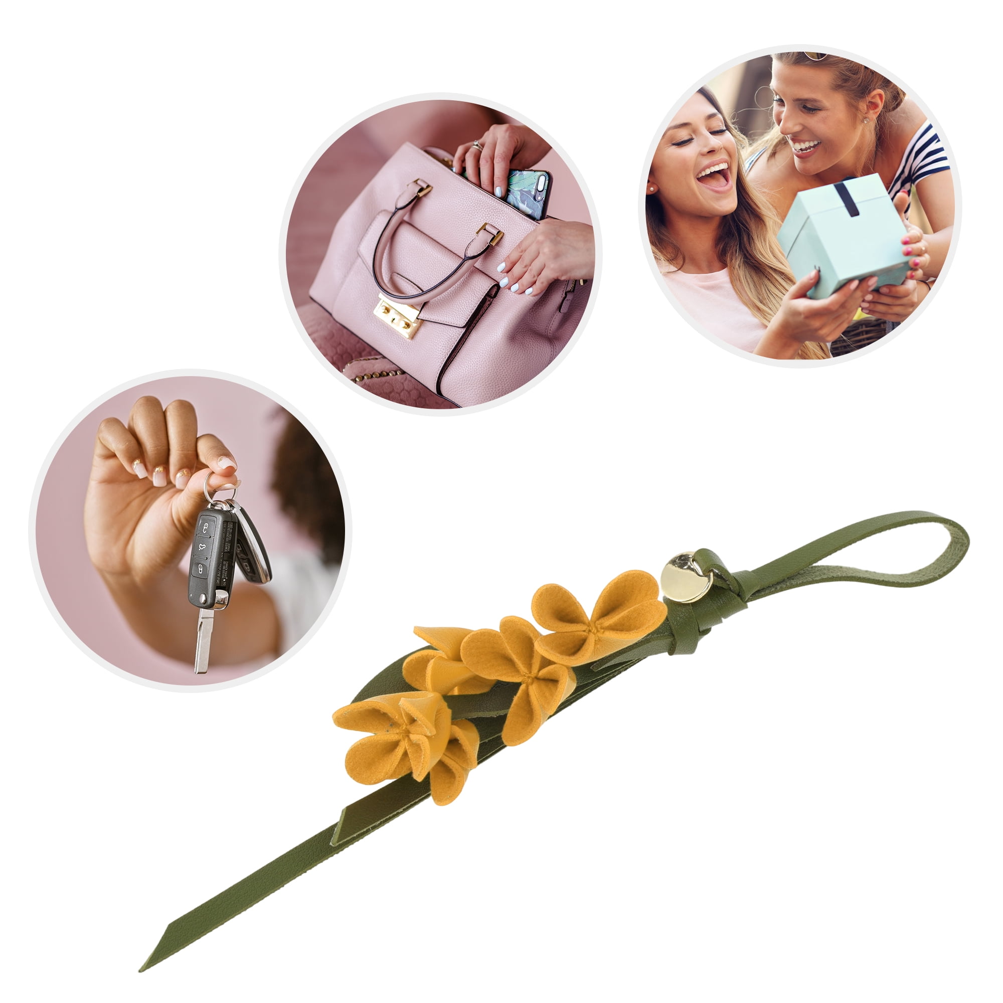Unique Bargains PU Leather Flower Handbag Charm 1 Piece for Bags Yellow
