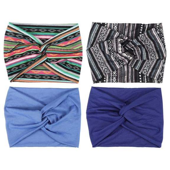 Unique Bargains Fashion Bohemia Widening Knotted Headwrap for Women in Assorted Color 4pcs