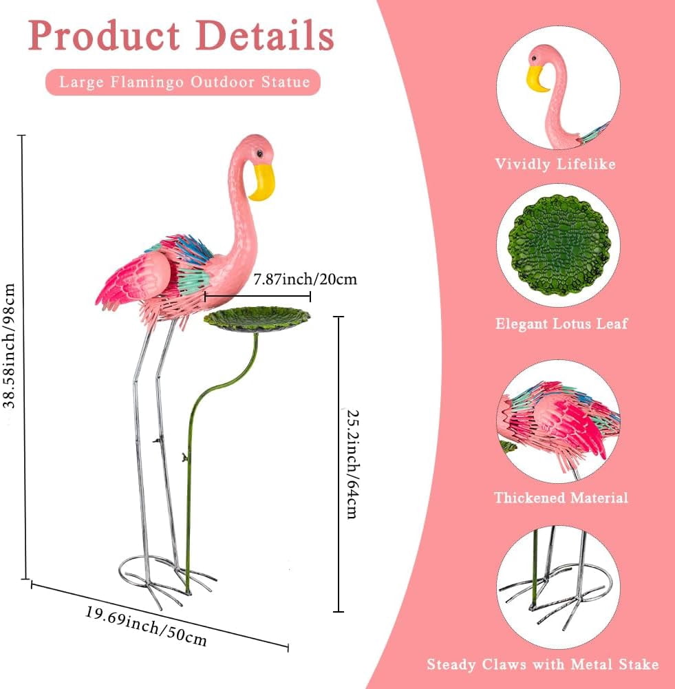 Metal Crane Garden Statue for Outside, Large Heron Outdoor Statues with Leaf Tray, Elegant Crane Yard Art Garden Decor for Garden Yard, Porch