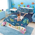 thumbnail image 4 of Manfei Cartoon Underwater World Bedding Comforter Set for Kids Boys and Girls, Ocean Fish King Bedding Sets, Navy Reversible 7 Pieces, 4 of 6