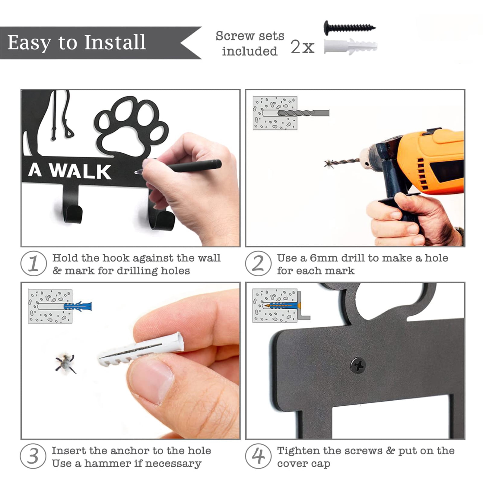 Dog Stuff Organizer, Key Hooks Wall Mounted, Dog Stuff Storage Shelf, Living Room Decor Hangings Storage Organizer for Dog Collars, Harnesses and Keys
