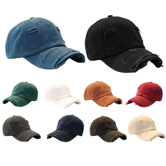 harmtty Sun Protection Extended Brim Adjustable Bucket Baseball Cap Distressed Ripped Hole Unisex Hat Fashion Accessories,Beige