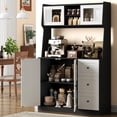 thumbnail image 3 of Home Kitchen Pantry Cabinet with Microwave Stand, Freestanding Kitchen Hutch Cabinet with Storage Drawers, Tall Food Pantry Storage Cabinet with Glass Doors for Dining Room, Living Room, 3 of 8