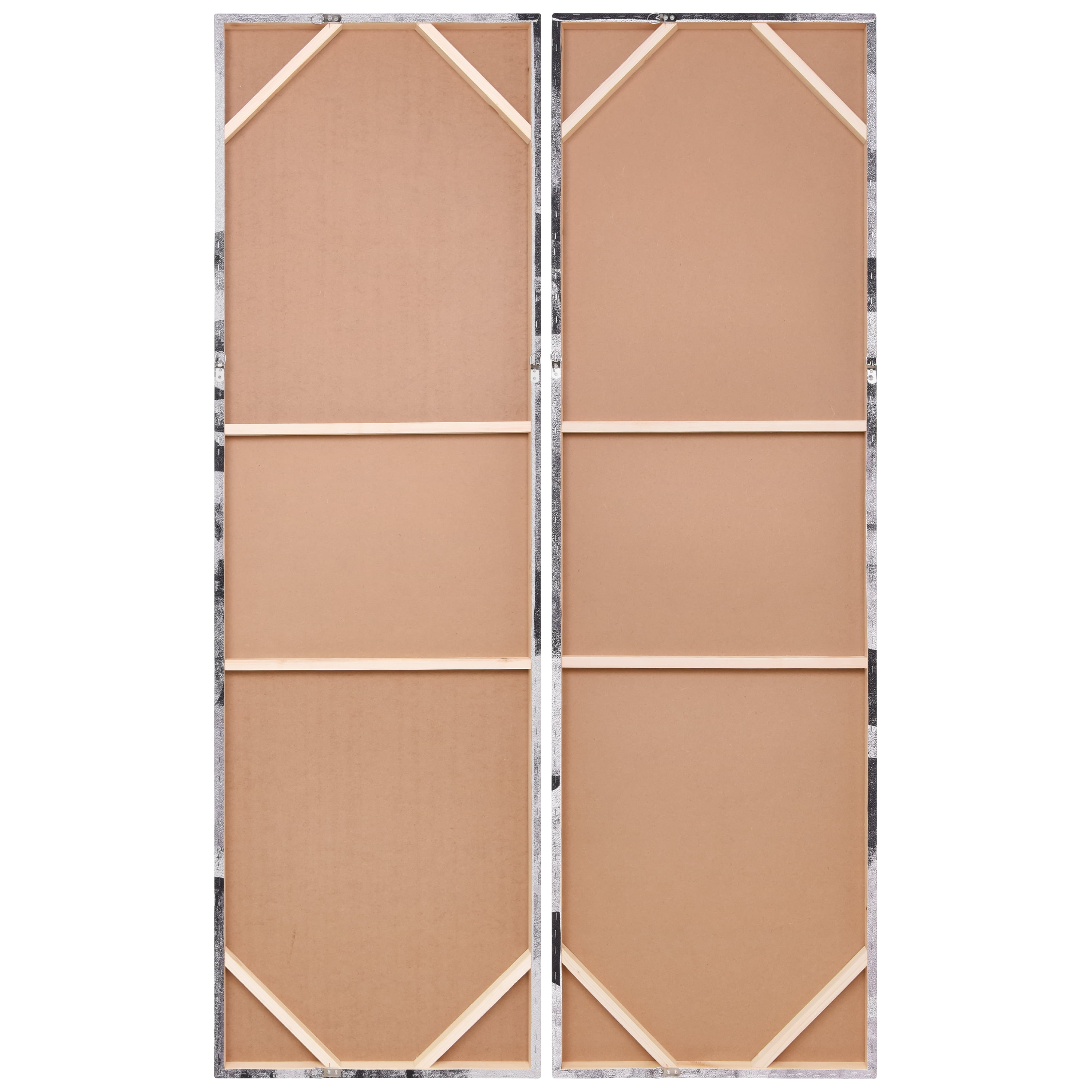 "Monochrome Abstract I & II", Black&White Artwork on Silver Shagreen Wrapped Canvas Wall Art Set, sized 72"x22"