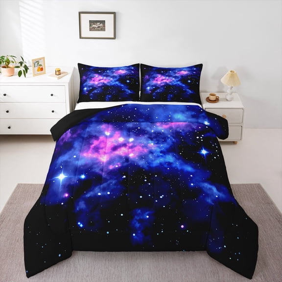 Manfei Dreamy Starry Sky Bedding Comforter Set, Glitter Stars Down Comforter, Black Blue Reversible Duvet Insert, Ultra Soft Room Decor, 2 Pieces