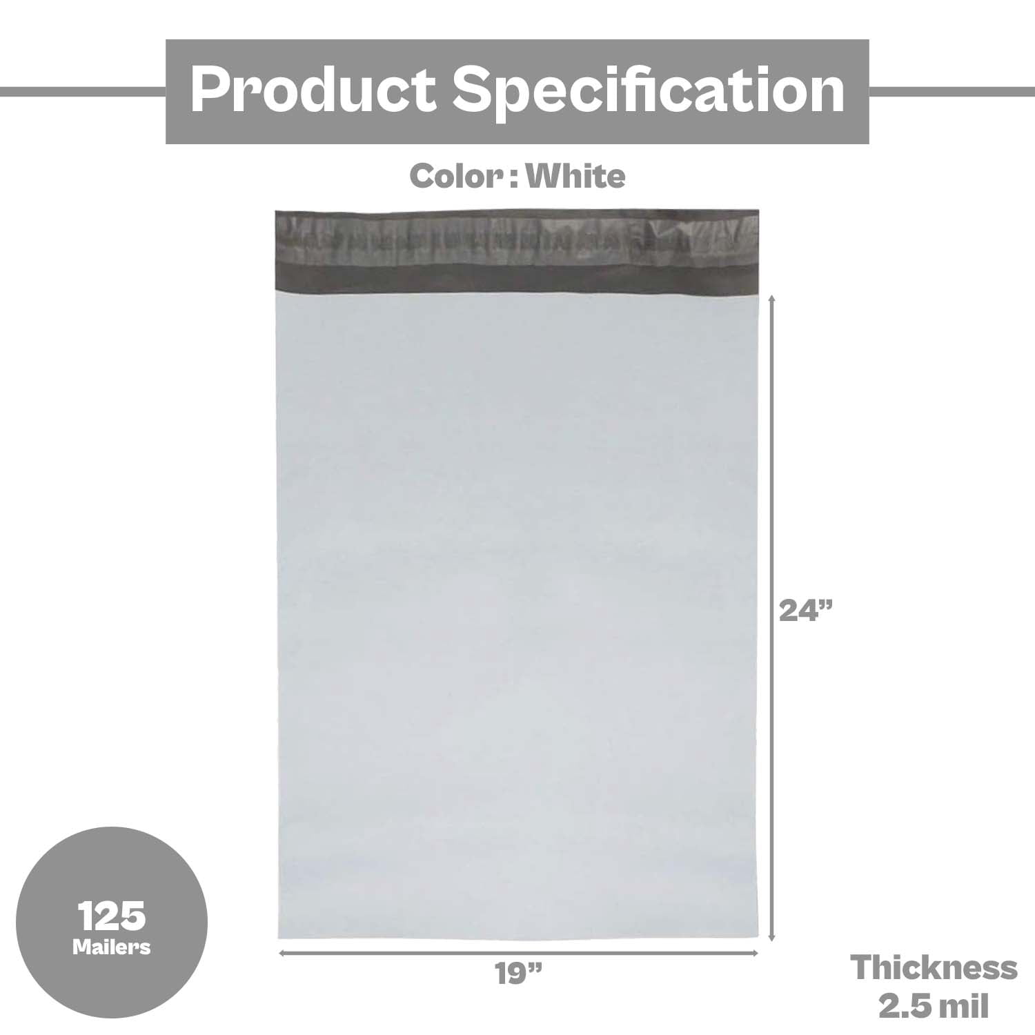 MMBM Poly Mailers 19x24 | 125 Pcs Bulk | Small Mailing Envelopes/Shipping Bags | White/Gray Packaging Bags for Shipping | Non-Padded MMBM Poly Mailers | Self Sealing Mailing Bags for Small Items