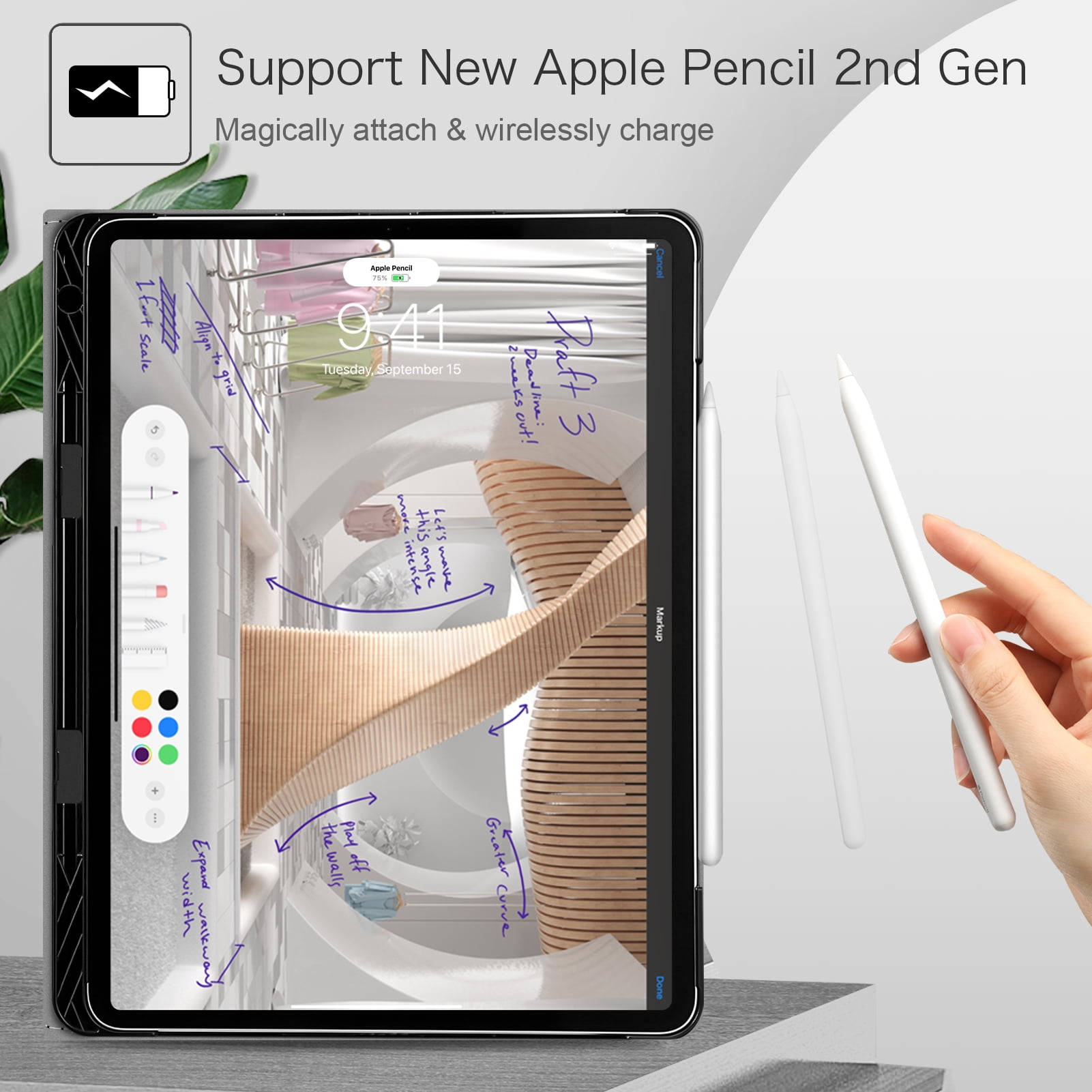 Fintie Folio Case w/ Pocket for iPad Pro 12.9 (2021/2020/2018) - Multi-Angle Smart Stand Cover w/Pencil Holder, Auto Sleep/Wake for iPad Pro 12.9" 5/4th/3rd Generation