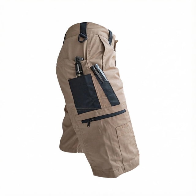 Eryao Pantalon Cargo à Multiples Poches pour Homme, Taille Élastique, Respirant, Plein Air, Camping, Randonnée, Short, Kaki, m