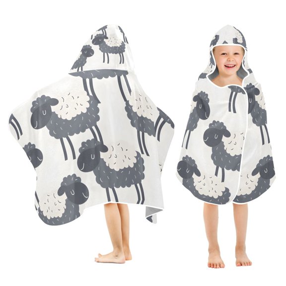 Cute Sheep Kids Hooded Beach Towel Baby Bath Poncho Towels with Hood Absorbent 50"x23.5" for Pool Swimming
