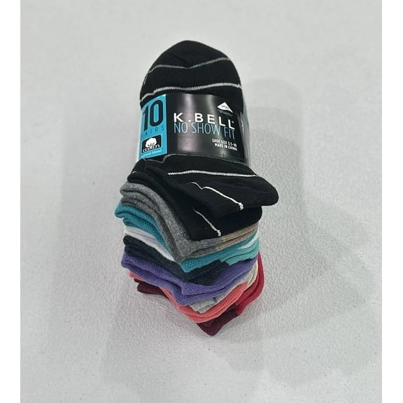Kbell No Show Fit 10 Pairs/pack Women's Socks Shoe Size 5.5-10 Multicolor