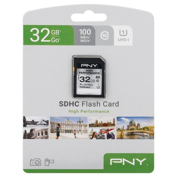 PNY 32GB High Performance Class 10 U1 SDHC Flash Memory Card 100MB/s