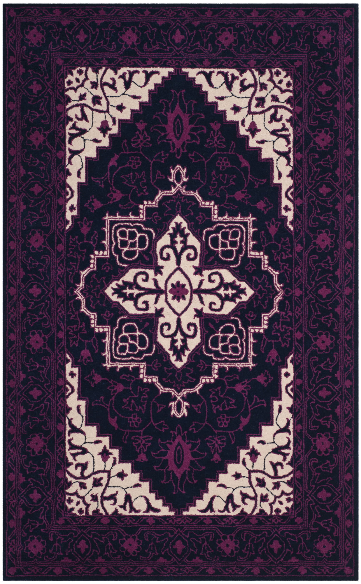5' x 5' Round Ivory Purple Safavieh Bellagio Collection BLG597A Handmade Medallion Premium Wool Area Rug