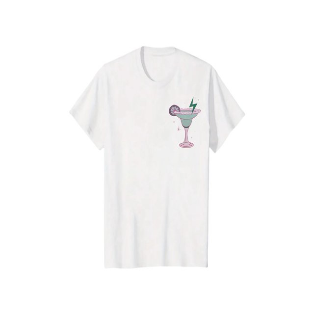 Women's Cocktail & Letter Graphic Drop Shoulder Tee, Casual Short Sleeve Round Neck T-shirt for Summer, Ladies Clothes for Daily Wear, Tops for Women