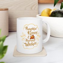 Pumpkin Kisses 11 oz Coffee Mug - Harvest Wishes White Ceramic Gift