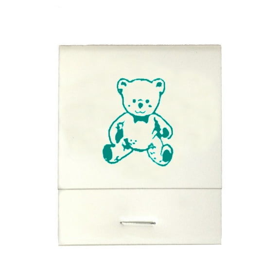 50 White 20 Strike Matches with  Printed Bear in Teal Matchbooks for Wedding, Anniversary, Birthdays etc