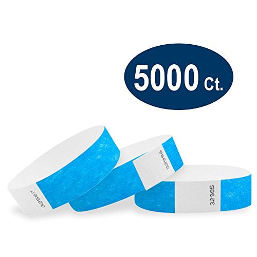 WristCo Neon Blue 3/4 Inch Premium Black Light Security 500 Count Paper Wristbands for Events 