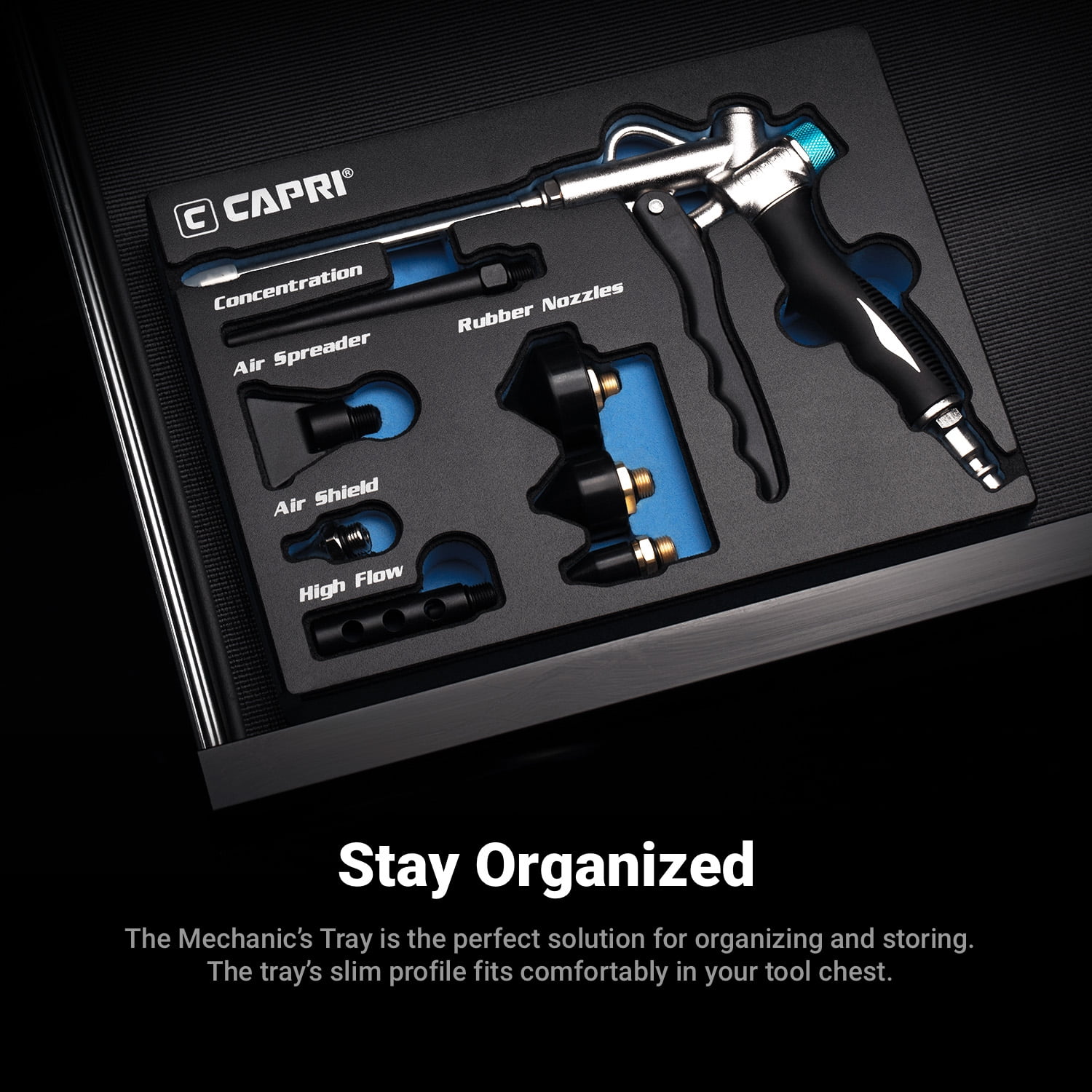 Capri Tools 2-Way Air Blow Gun Kit with Nozzles and Rubber Tips, 8-Piece