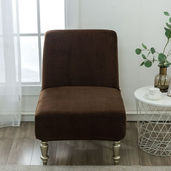 XmhyTop Armless Chair Cover,Stretch Removable Non-Slip Chair Cover for Accent Chair Without Arms Furniture Protector for Living Dining Room (Brown)
