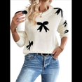 thumbnail image 3 of Suéter de Mujer Estilo Dulce Niña, Cuello Redondo, Jacquard, Larga, Otoño e Invierno Crema M, 3 of 10