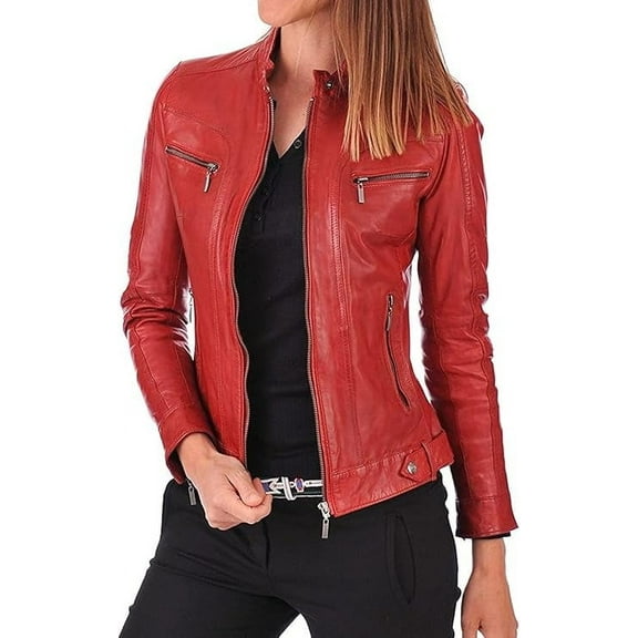 Brand New Genuine Soft Lambskin Red Leather Jacket For Women's Designer Wear W314