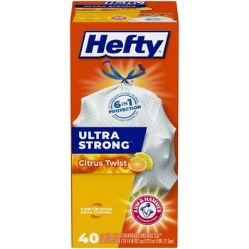 Hefty® Ultra Strong Tall Kitchen T Bags, 13 Gallon, 40 Bags (Citrus Twist Scent, Drawstring)