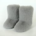 thumbnail image 2 of Women's Men's Mid Calf Fuzzy Boots Fluffy Round Toe Snow Booties Comfortable Plush Warm Outdoor Indoor Flat Shoes Gray Size 6.5, 2 of 3