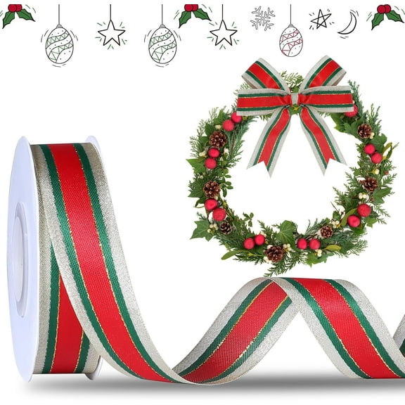 Christmas Ribbon 1inch Red and Green Christmas Plaid Ribbon for Christmas Tree Wreaths Gingham Christmas Ribbon for Gift Bouquet Wrapping Bow Crafts Decoration 25 Yards