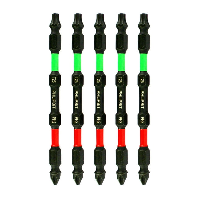 PHLiPBiT Double Ended Impact Power Bits - TORX/STAR/GRK & PHILLIPS - T25/PH2 - 4 INCH (5 PK)