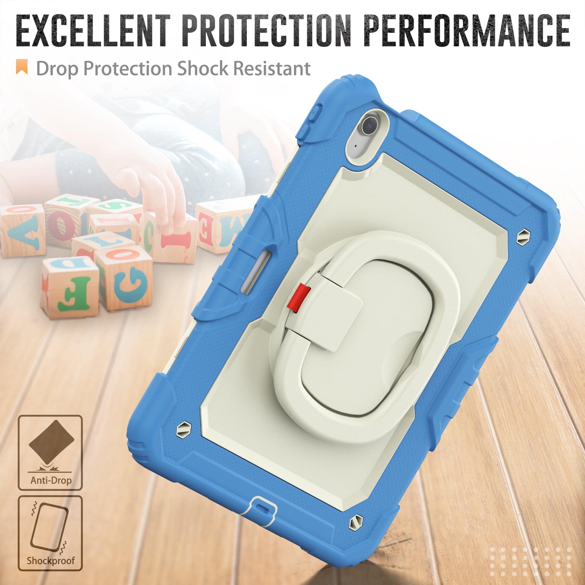 Allytechgroup iPad Air 13" M3 M2 2025/2024 Case with Screen Protector, Heavy Duty Shockproof Kickstand Handle Bumper Pencil Holder Anti-Scratch Kids Friendly Case Cover for Apple iPad Air 13", Blue