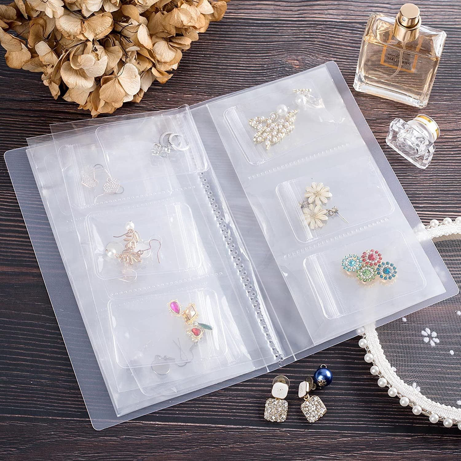 160 Grids Jewelry Storage Book with Button Earrings Necklace Ring Organizer  PVC Transparent Frosted Anti-oxidation Sealing Bags