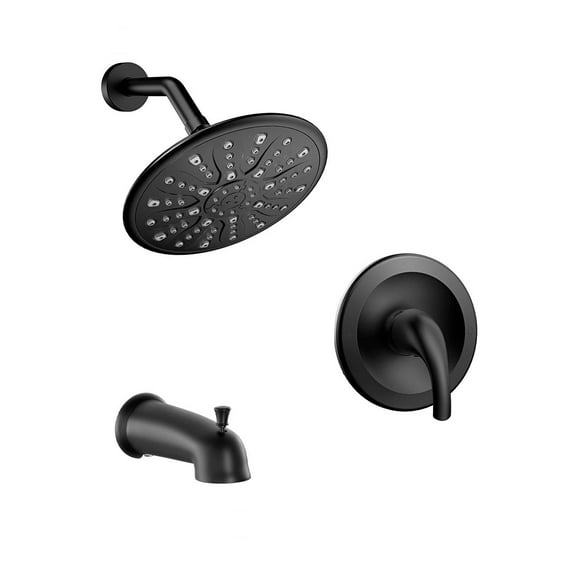 EMBATHER 9-Inch Matte Black Shower System with Rough-In Valve – Single Handle Tub & Shower Faucet Set, Large Rain Shower Head, Durable Brass Construction