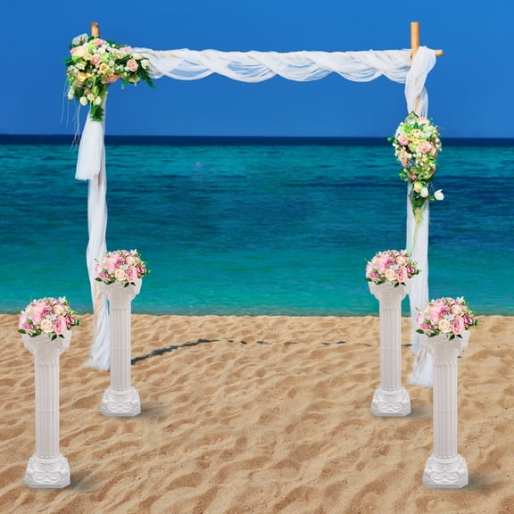 ToppiJoy 4Pcs White 34.65in Elegant Wedding Roman Column Set, Roman Pillars Decoration Party Flower Pot Columns Pedstal Stand