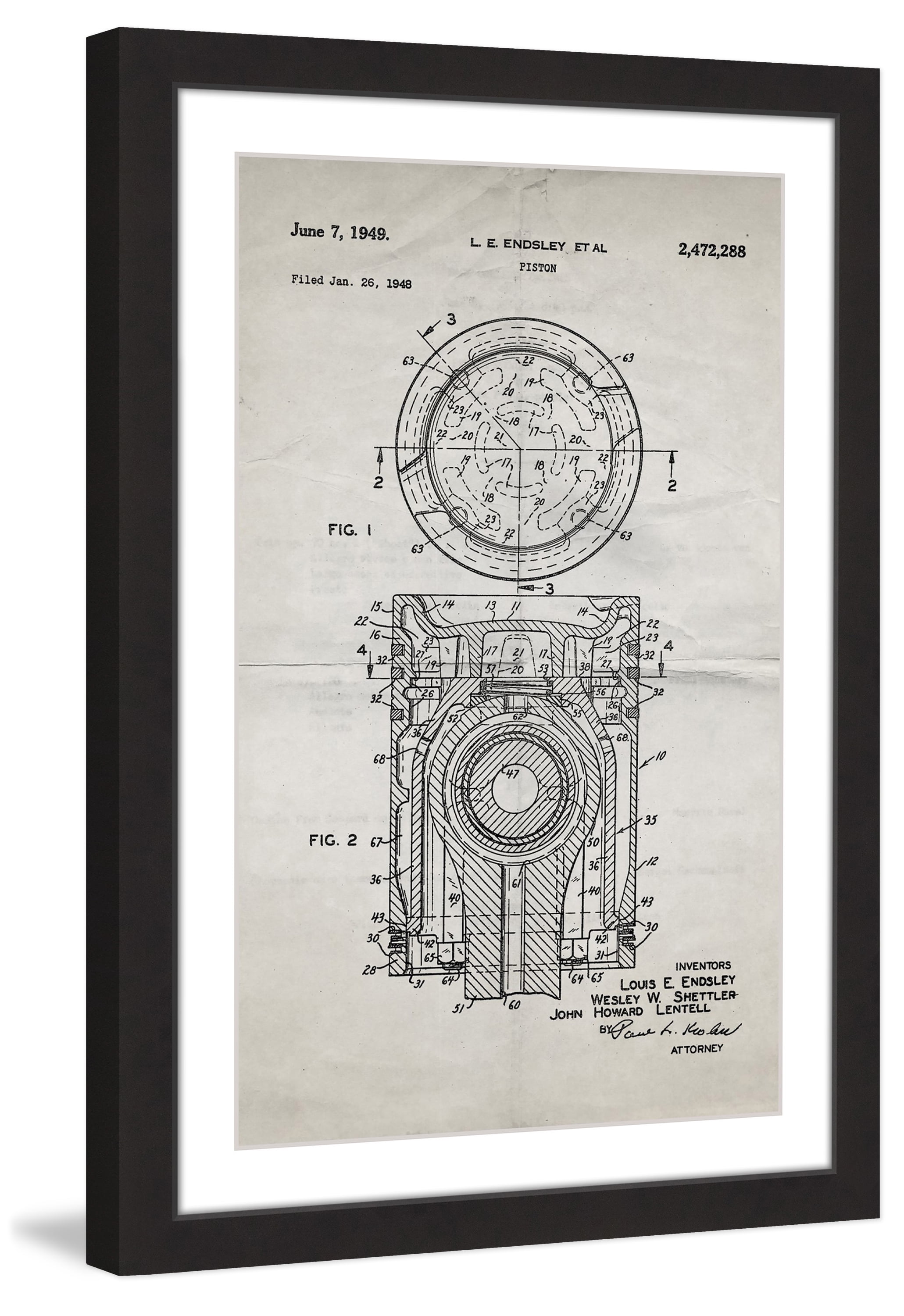 "Piston 1949 Old Paper" Framed Painting Print