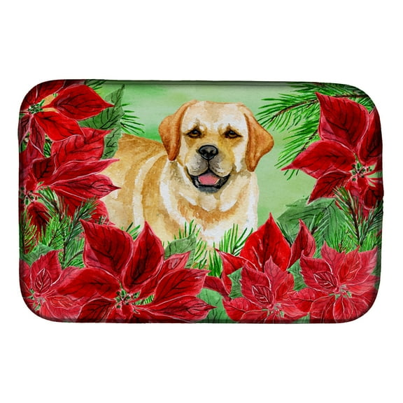 Golden Retriever Poinsettas Dish Drying Mat