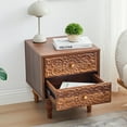thumbnail image 5 of Wirrytor Mid century Short  Nightstand Set of 2 with 2 Drawers, Bedside Table 2 Drawer Dresser with Embossed Pattern, Storage End Table with Wooden Legs for Bedroom & Living Room,Walnut, 5 of 8