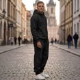 thumbnail image 4 of Dwelliawo Sweat Suits for Men 2 Piece Hoodie and Sweatpants Solid Color Full Zip Sweat Pullover Hoodies Jogging Athletic Pant Set Casual Winter Suits with Pockets Black XL, 4 of 7