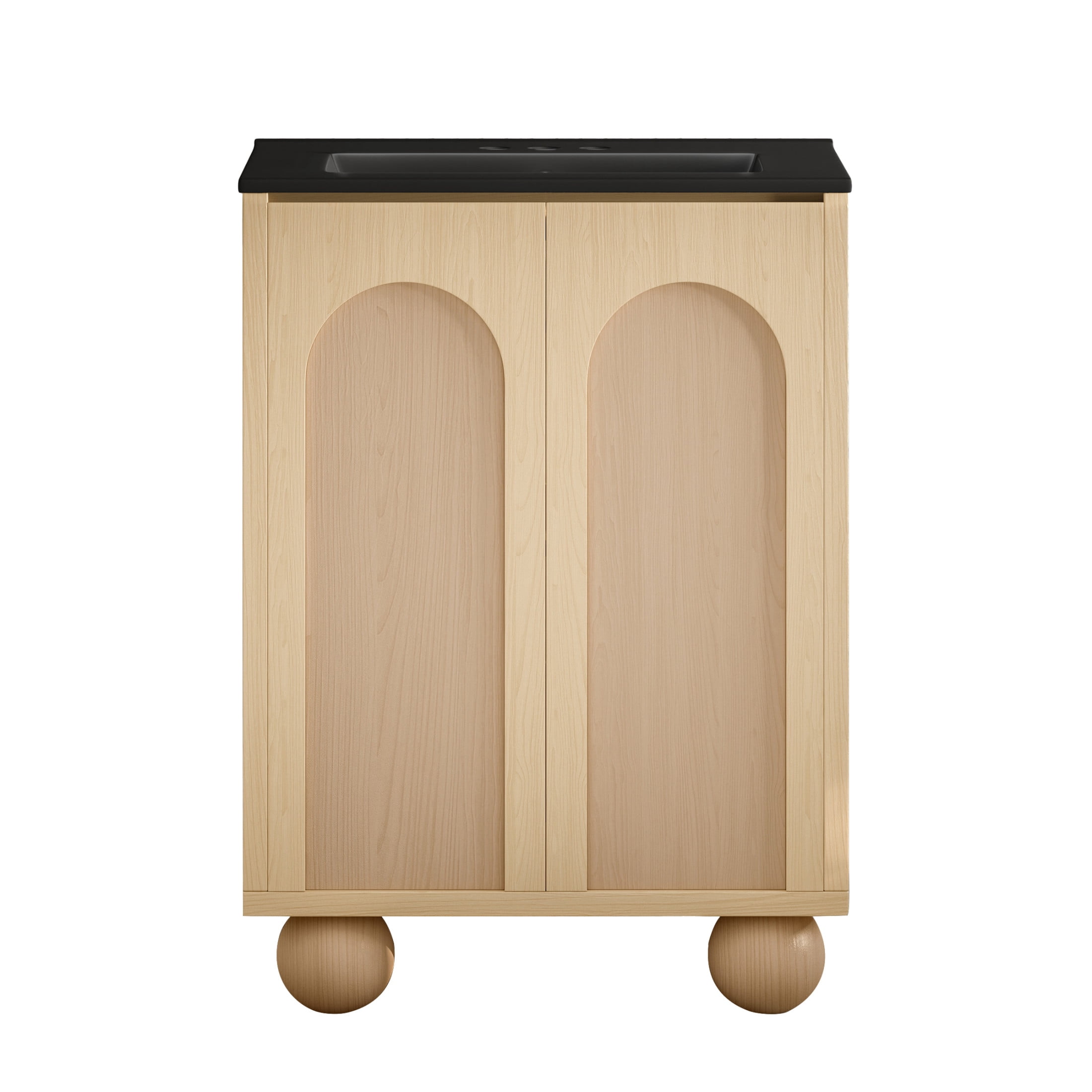 Plaisir II 24" Freestanding Bathroom Vanity in Natural Oak with Black 3-Hole Centerset Sink Top