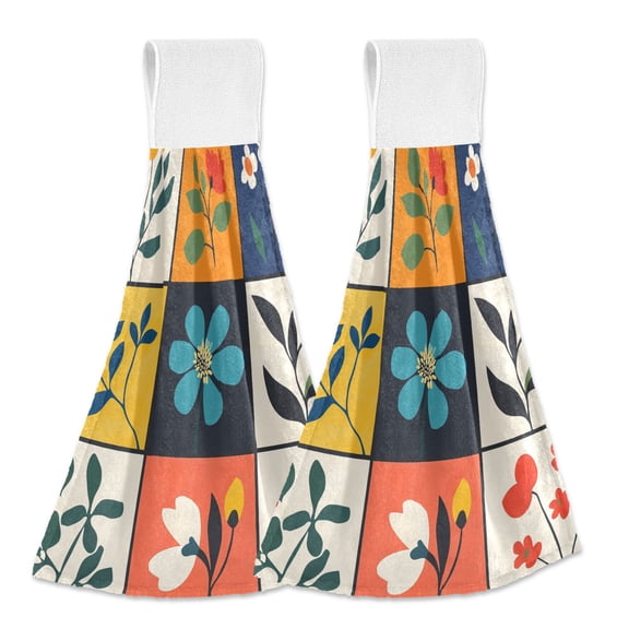 Yayeee Kitchen Hanging Hand Towels Set of 2 with Loop Bathroom Absorbent Tie Towel, Floral Patterns