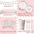 thumbnail image 4 of Winter Snowflake Plates and Napkins, Pink Winter Wonderland Baby Shower Decorations, A Little Snowflake  On the Way Baby Shower Paper Plates Napkins for Winter Onederland Party Supplies Serve20, 4 of 6