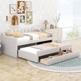 thumbnail image 2 of Bed Frame Twin Size Upholstered Daybed with Trundle and Three Drawers,Beige, 2 of 7