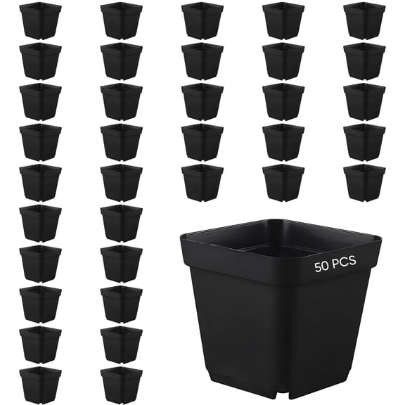 50 Pcs Black Square Plastic 10 cm Planting Pots, Robust Seedling Nursery Pots with Drainage Holes, 3.9 x 3.9 x 3.1 in for Starting, Transplanting, Growing Herbs, Flowers