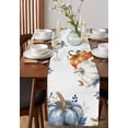thumbnail image 4 of Ldtrchee Fall Blue Pumpkins Table Runner 48 Inches, Grey Orange Botanical Thanksgiving Bed Runner Dresser Scarves Tabletop for Indoor Outdoor Parties/Ceremony/Banquet, 13" x 48", 4 of 8