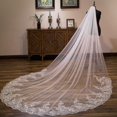 thumbnail image 3 of Velo de novia Velos de novia Marfil Largo Catedral Cristal Lentejuelas Borde de encaje Accesorios de boda con cristal Peine gratis, Marfil, 4 * 1,6 m, 3 of 4