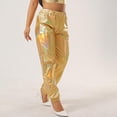 thumbnail image 3 of Mifsaly Shiny Metallic Holographic Joggers Women Cuffed Ankles High Waist Jogger Party Dance Night Out Clubwear with Pockets L, 3 of 7