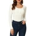 thumbnail image 1 of INSPIRE CHIC Women's Solid Ruched Front Scoop Neck Long Sleeve Basic Blouse Tops L Beige, 1 of 6